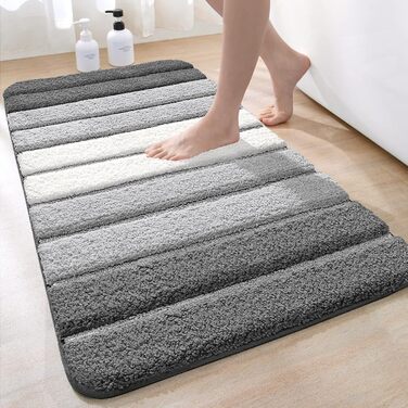 DEXI Non-Slip Bathroom Rug - Absorbent Bath Mat 60 x 110 cm - Washable, Soft & Grey