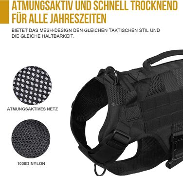 Шлейка для собак OneTigris AIRE MESH, чорна, M (40-58 см, 60-81 см) – тактична, анти-тяга, з 2 ручками, дихаюча