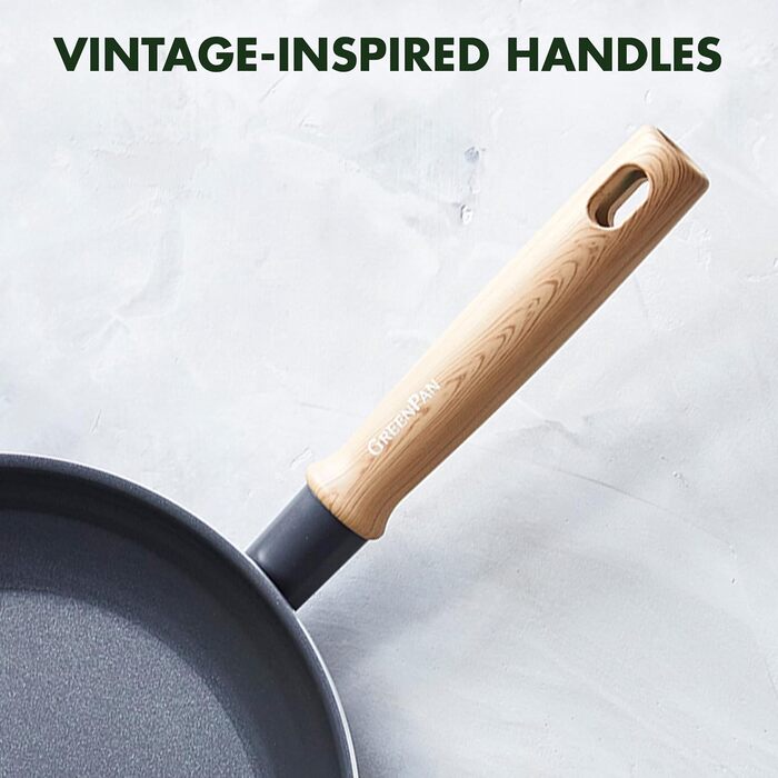 GreenPan Hudson Healthy Ceramic Non-Stick Coating, 8-Piece Cookware Set, Pots and Pans, Vintage Wood-Inspired Handle, PFAS-Free, Dishwasher Safe, Black 8 Piece Cookware Pots and Pans Set Schwarz