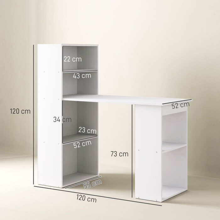 HOMCOM Desk Kitchen Table with Shelf 120x55cm Computer Desk Laptop Desk Work Desk in White for Office & Home Office