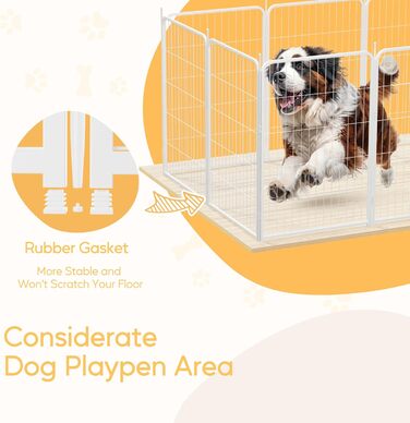 Вольєр для собак HealSmart, 61 см, 8 панелей, міцний метал, портативний, для дому та вулиці, кемпінгу, двору, автодому, огорожа, приватність, тераси, білий