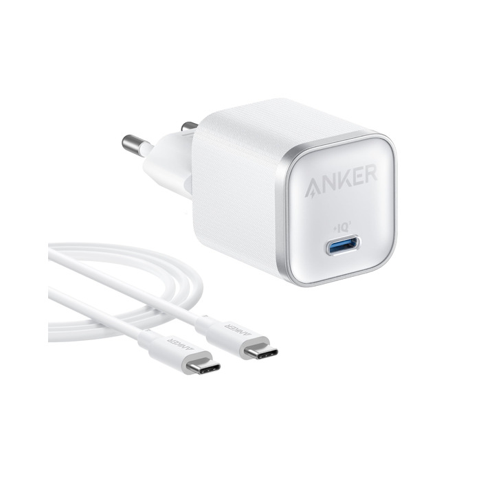 Anker Nano 45W USB-C Зарядний пристрій: Компактний мережевий адаптер для швидкої зарядки iPhone 17/Pro/Max, MacBook, Pixel, iPad, Samsung Galaxy (з кабелем 1.8м) - Білий