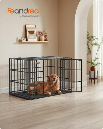 Клітка для собак Feandrea, 122 x 75 x 80 см, XXL, чорна, з висувною піддоном, подвійними дверцятами, для великих собак