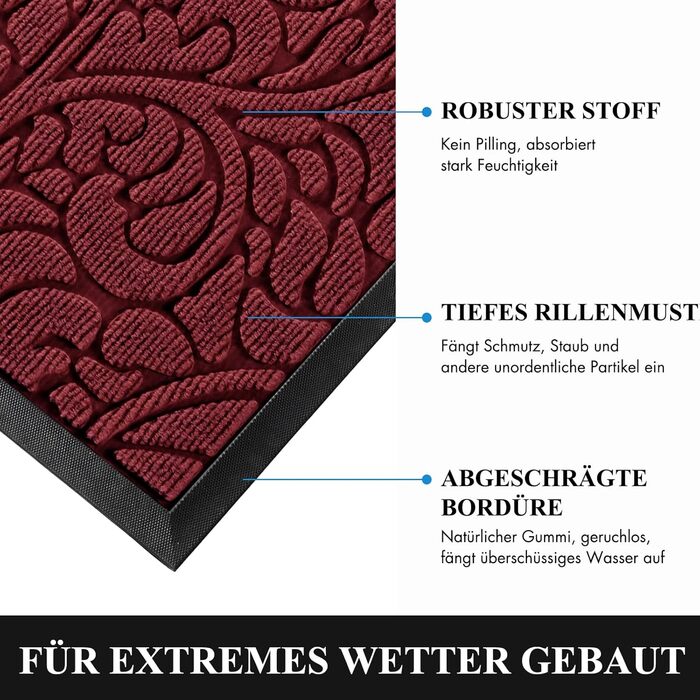 Килимок для дому та вулиці Yimobra, миючий, антиковзаючий, 120x80 см, червоний