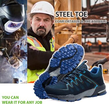 Черевики робочі AONEGOLD чоловічі/жіночі, легкі, з металевим носком, антиковзаючі, дихаючі, спортивні, розмір 36-48 EU (37 EU, 8395 Blue)