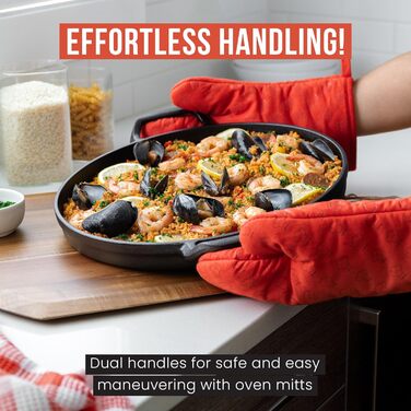 Chef Pomodoro Cast Iron Grill Pan – Cast Iron Grill Pan for Stove, Grill, Oven & Campfire – Cast Iron Pan - Pizza Pan Baking Sheet Round - Gas Grill Griddle - Cast Iron Pan for Gas Grill (36 cm Paella Pan)
