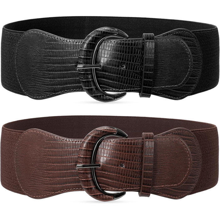 Жіночий широкий еластичний пояс JasGood 2 шт. для суконь та піджаків, ремінь для талії, чорний/кава, розмір M (76-90 см), L (91-105 см)