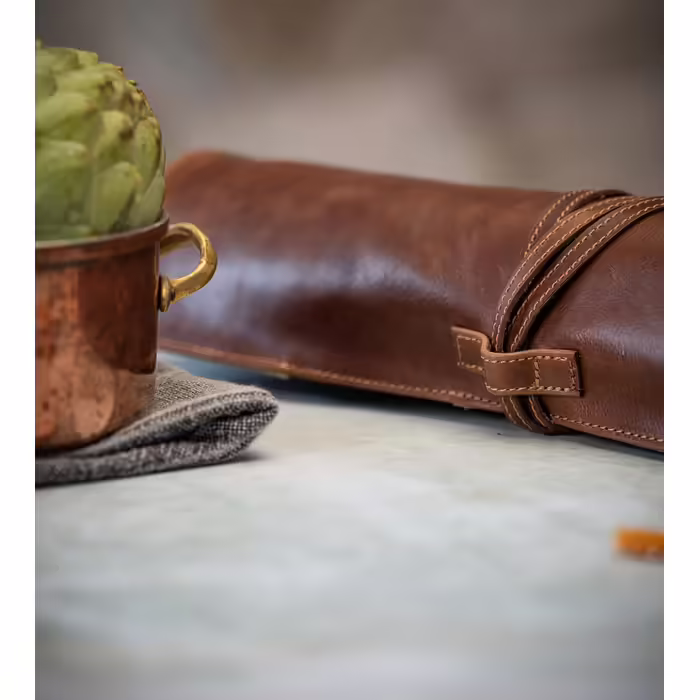 Angus Stoke Chef's Messer Roll Leather | Premium Large Chef's Knife Roll | Knife Bag for Chef's Knives with Extra Pocket & Zipper | Chef's Bag Nils (Mahogany)