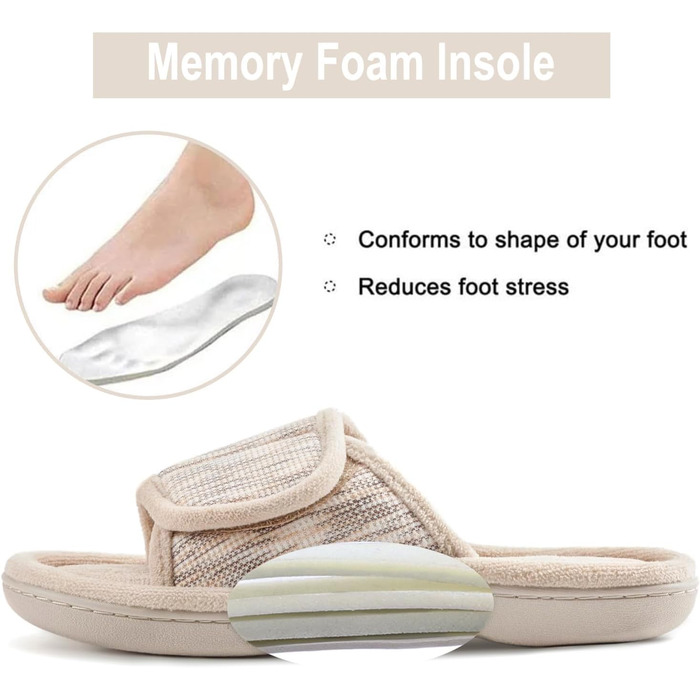 Домашні тапочки RockDove для жінок, регульовані, з піною Memory Foam, 42/43 EU, бежеві