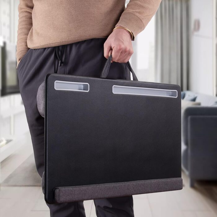 Великий стіл для ноутбука – LapDesk з PU матеріалу, для геймінгу, з підставкою для телефону та підкладкою для зап'ястя, чорний. Підходить для ноутбуків, MacBook, Tablet, ліжка, дивана