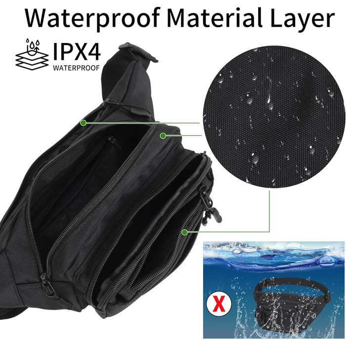 Чоловіча/Жіноча поясна сумка на пояс, 30 см, унісекс, для подорожей, туризму, прогулянок з собакою, чорна