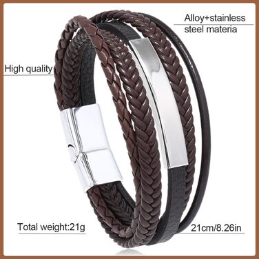 Чоловічий браслет з натуральної шкіри, плетений, широкий, з магнітною застібкою (чорний, коричневий)