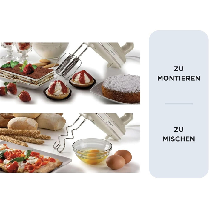 Міксер ручний Ariete Vintage 1548, 450W, Бежевий, 5 швидкостей, турбо-функція, 2 насадки для тіста та збивання