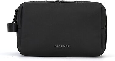 Чоловіча дорожня косметичка BAGSMART, містка сумка для аксесуарів та гігієни з подвійним блискавкою, 5Л, чорна шкіряна текстура, розмір M