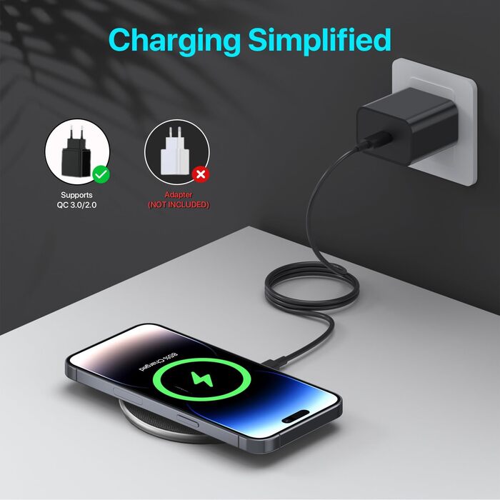 Бездротовий зарядний пристрій 20W для Samsung Galaxy S24/S23/S22/S21 та iPhone 12/13/14/15/16 (Срібний) – Швидка індуктивна зарядка