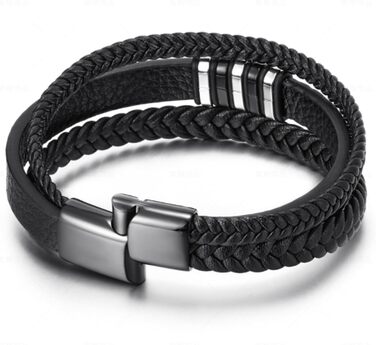 Чоловічий браслет з натуральної шкіри, плетіння ручної роботи. Чоловічі браслети зі сталевою застібкою, браслет з шкіри корів'ячої, широкий браслет з магнітною застібкою.