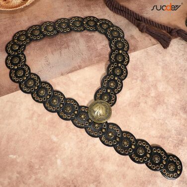 Жіночий шкіряний пояс-корсет у стилі вестерн SUOSDEY, широкий, бохо, для сукні (чорний, до 95 см)