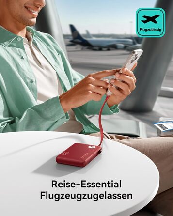 Power Bank INIU 10000mAh 20W з USB-C кабелем, PD3.0/QC4.0, для iPhone/Samsung/iPad (Червоний)