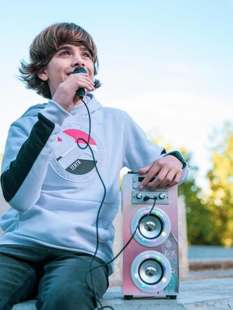 Караоке DYNASONIC з 2 мікрофонами, портативна караоке-машина, Bluetooth-колонки, USB та SD-картрідер, світлові ефекти, подарунок для дітей 5-13 років (Model 22 lights)