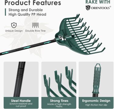 ORIENTOOLS Gardening Tools Set, Gardening Work Set with Garden Rake 160cm, Leaf Rake, Gloves, Garden Waste Bag, Gifts for Garden Lovers