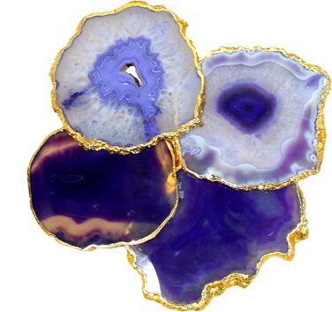 Natural agate coaster set, for bar, beer, coffee, tea, 4 pieces, perfect table accessory, tableware (Purple)