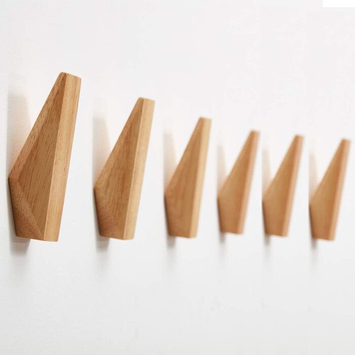 Wmama Matty-LZ 6-Piece Vintage Wooden Hooks, Wood Hangers, 5kg Load Capacity, Wall Hooks, Bathrobe Hooks, Hat Hooks, Clothes Hooks, Multi-Purpose Hooks, Key Hooks (C Wood Color - Set of 6)