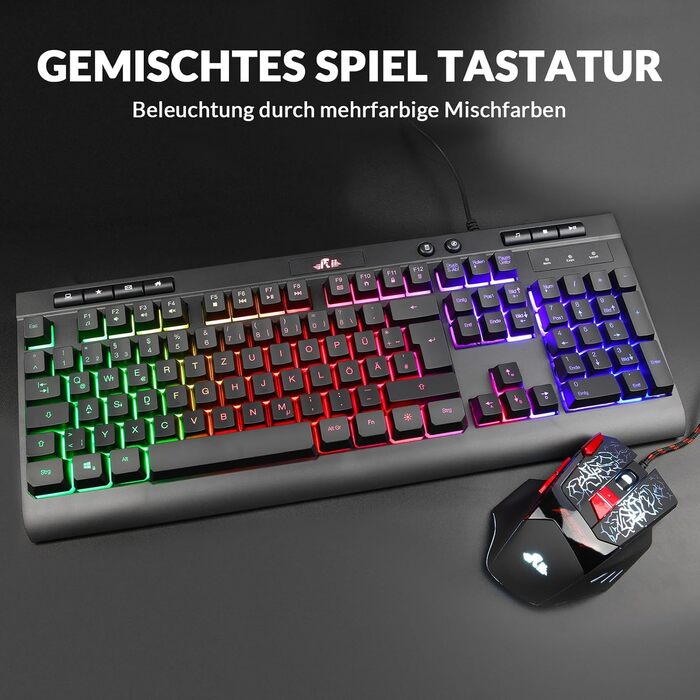 Геймінговий комплект клавіатури та миші Rii RK900: ергономічний дизайн, QWERTZ-клавіатура, сумісність з PC, Laptop, Xbox, PS4, PS5