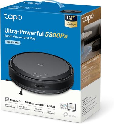 Робот-пилосос Tapo RV20 Max Plus з функцією миття та автоматичною станцією зарядки, 5300Pa, 83 мм, сумісний з Alexa & Google Assistant, керування через додаток