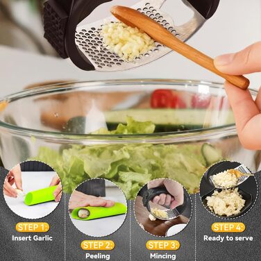 Прес для часнику Wippe з нержавіючої сталі, багатофункціональний, з очищувачем та щіткою для чищення. Підходить для часнику, імбиру та іншого. Можна мити в посудомийній машині.