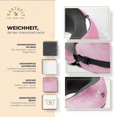 Подушка для шиї з Memory Foam - для автомобіля та літака, ергономічна, проти болю в шиї, для сну, для далеких перельотів, можна прати (Рожева)