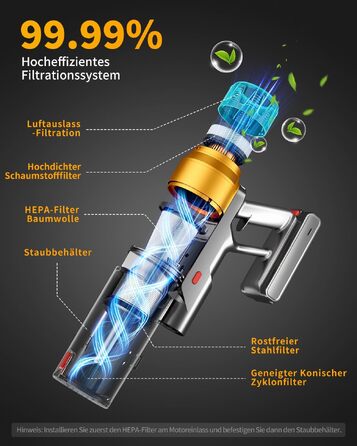 Акумуляторний бездротовий пилосос 600W 60KPa з дисплеєм, щіткою від шерсті та стіновим зарядним пристроєм, час роботи 75 хв