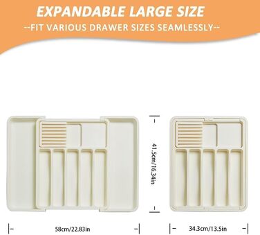 Органайзер для столових приборів ZHUlYIWIN в шухляду, розсувний, з тримачами для ножів, білий пластик