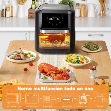 Aigostar Owen - багатофункціональна аерофритюрниця 12 л, 1700 Вт, LED-екран, 8 програм, 7 аксесуарів, обертовий механізм, BPA Free