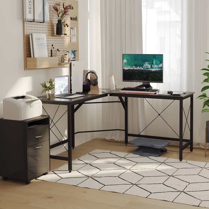 HOMCOM Computer Desk L-Shape Corner Desk 150x150x76cm MDF Black, modern corner desk for office & home office