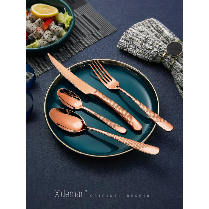 Набір столових приборів 24 предмети, нержавіюча сталь 18/10, мідний колір, сучасний дизайн, з двостороннім зазубреним ножем, для 6 осіб, можна мити в посудомийній машині