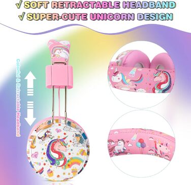 Дитячі навушники JYPS бездротові Over-Ear з мікрофоном для школи та планшету (3-10 років) (рожеві)