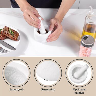 Marble Mortar and Pestle Set - 18 x 18 x H10cm - 800ml Small Mortar and Pestle - Mortar and Pestle for Spices, Salsa, Pesto - White (8.5 cm, white marble)