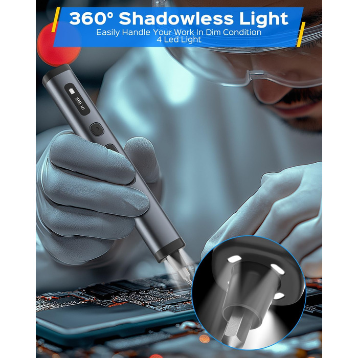 Набір мініатюрних електричних викруток 78 в 1 - прецизійний набір з магнітними Torx викрутками, LED дисплеєм та 5 рівнями крутного моменту для ноутбуків, окулярів, годинників, ПК