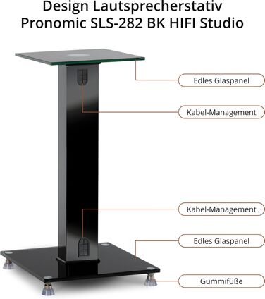 Підставка для колонок Pronomic SLS-282 BK (пара) - Стильний дизайн з 2 скляними пластинами, регульовані шпильки та гумові ніжки, приховане кабельне провідництво, вантажопідйомність 10 кг