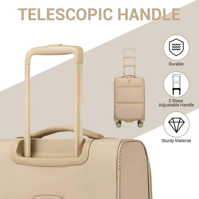 Чемодан Miss Lulu ручної об'єм, 59.5 x 36.5 x 25 см, зелений, з відділенням для мокрого/сухого, на 4 колесах, для коротких поїздок та ділових подорожей