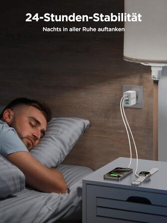 Подвійний USB зарядний пристрій 40W з 4 портами USB-C та USB-A, PD 3.0, для iPhone, Samsung та інших телефонів (2 шт. в упаковці, білий)