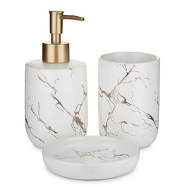 Набір аксесуарів для ванної кімнати (3 предмети), біло-золотий, стиль гламур