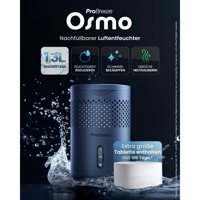 Pro Breeze Osmo: Безшумний осушувач повітря для дому – таблетки 700г (до 100 днів) – для кімнати, шафи, авто