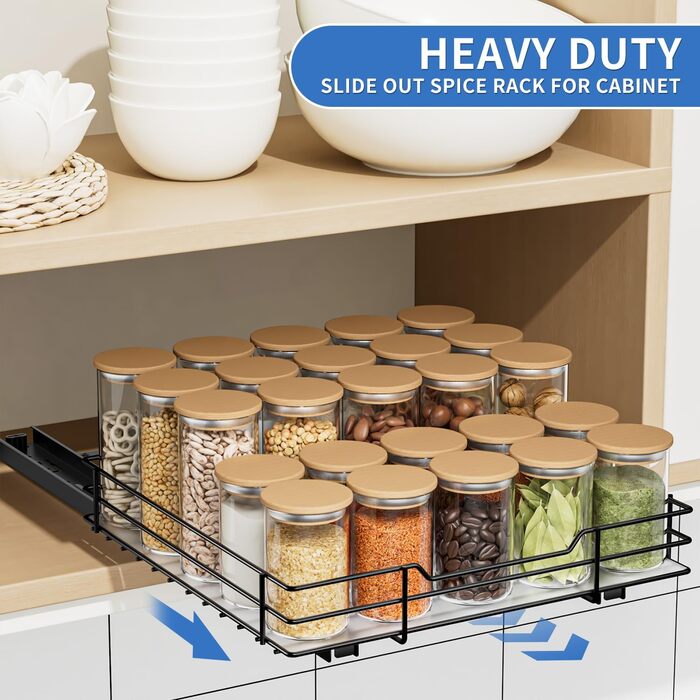 AIRUJIA Pull-Out Spice Rack, 2-Tier Dish Cabinet Organizer, Spice Rack Cabinet, Spice Rack, Lift-Up Sink Shelf, Spice Organizer for Kitchen, L26.4*W23.2*H23CM (L27*W27.2*H6CM - Single Layer)