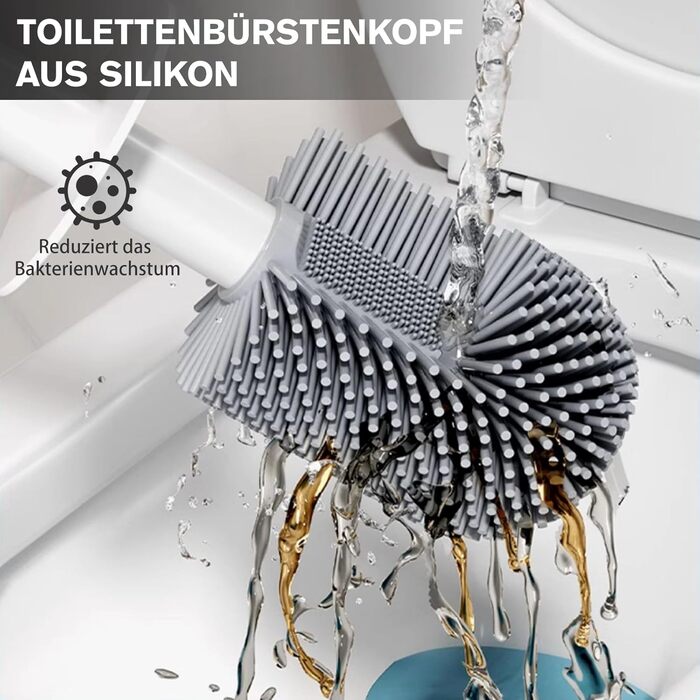 Силіконова щітка для унітазу MOPUP з тримачем, без свердління, швидковисихаюча, витокозахисна (біла)