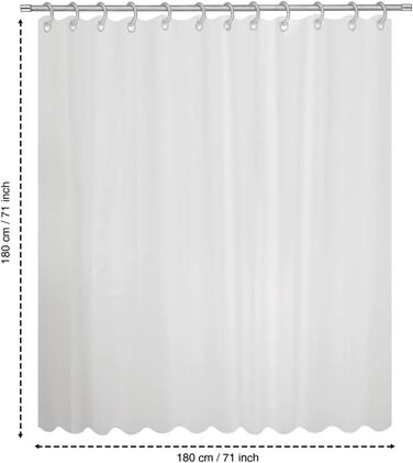 Шторка для душу ANSIO 180x180 см, біла, антигрибкова, з кільцями, 2 шт.