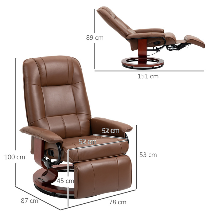HOMCOM Swivel Recliner, TV Recliner with Reclining Function, Footrest, Reclining Chair with Armrests, for Living Room, Bedroom, Faux Leather | Aosom
