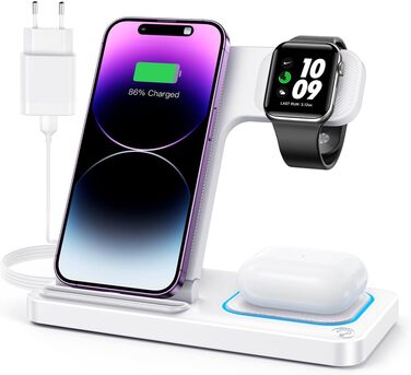 Зарядний станція 3-в-1 для Apple Watch, iPhone та iPod від Dumterr. Підтримка iPhone 16, 15, 14, 13, 12, 11 Pro Max, AirPods. Бездротова зарядка, складна та портативна.