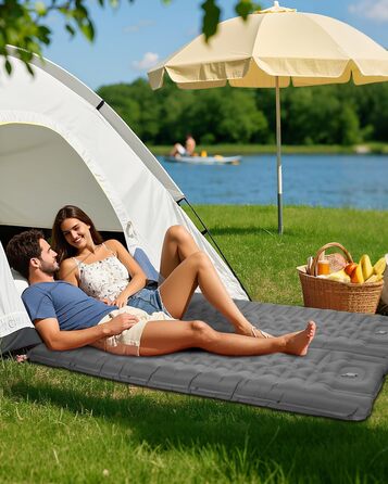 Tixexo Self-Inflating Sleeping Pad - Camping Air Mattress with Foot Pump - 13cm Thick, Spliceable, Outdoor Hiking & Camping Cushion - Grey