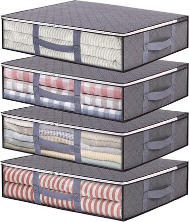 Органайзери для зберігання під ліжком Vieshful (4 шт.) 40L – комоди-органайзери для білизни, постільної білизни, ковдр сірого кольору